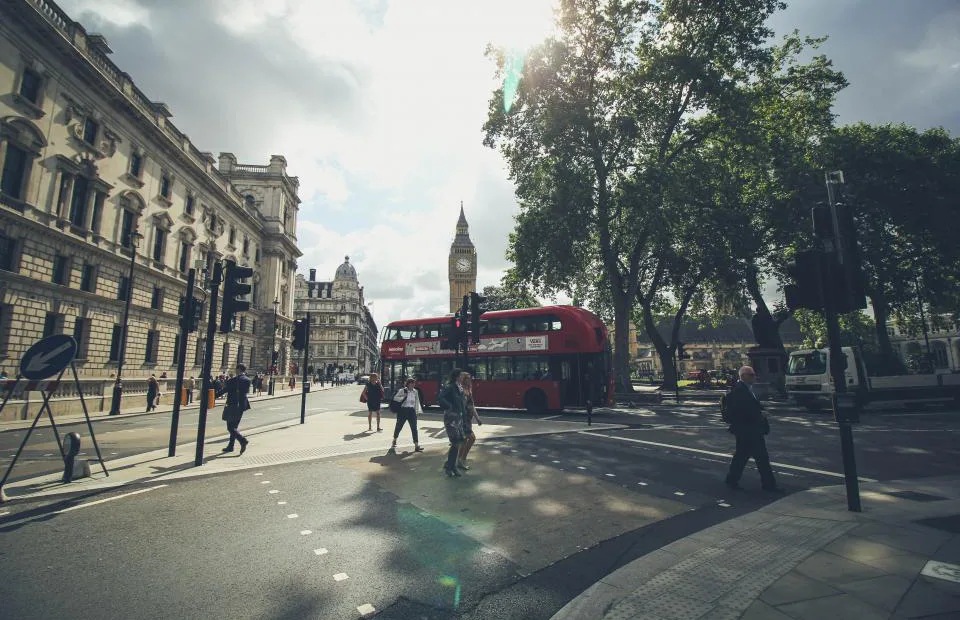 A central London street on a bright afternoon